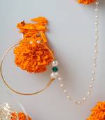 Traditional Gold Nose Ring with White Pearl Chain for Festive and Bridal Elegance