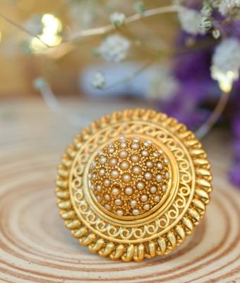 Traditional Gold Plated Ring Adorned with Pearl for Festive 2