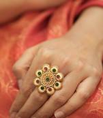 Gold Flower Ring with Red & Green Stone Detailing