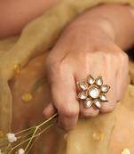 Gold Kundan Flower Ring for Festive