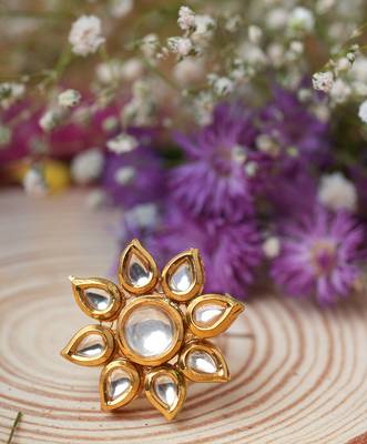 Gold Kundan Flower Ring for Festive 2
