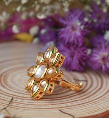 Gold Kundan Flower Ring for Festive 4