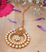 Pearl-Studded White and Gold Plated Maang Tikka for Festive and Wedding