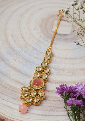 Pink Kundan Maang Tikka for Festive and Wedding 3