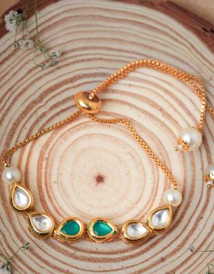 Green and White Kundan Bracelet 2