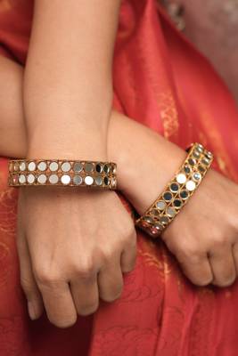 Antique Gold Plated Mirror Work Bangles Set 1