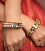 Antique Gold Plated Mirror Work Bangles Set