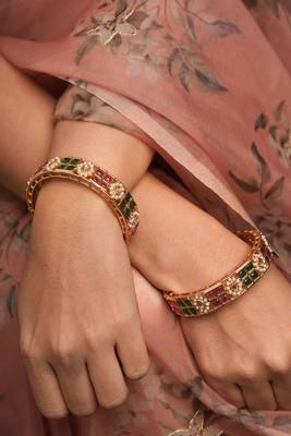 Red & Green Stone Studded Bangles Set 2