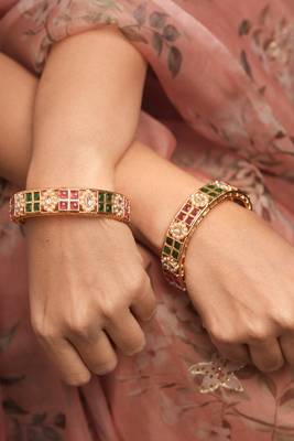 Red & Green Stone Studded Bangles Set 1