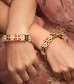 Red & Green Stone Studded Bangles Set