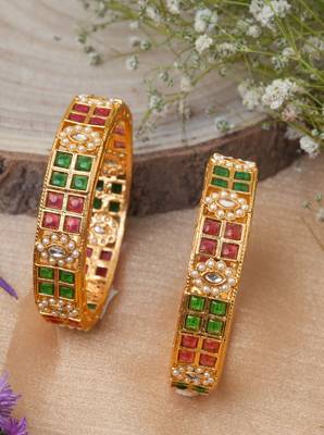 Red & Green Stone Studded Bangles Set 3