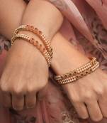 Red & Green Stone Studded Bangles Set with White Pearls