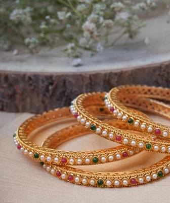 Pearl Studded Bangles Set - A Touch of Festive Glamour 4