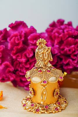 Gold Plated Traditional Radha-Krishna Kumkum Box 1
