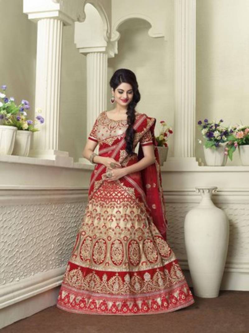 Cream Color Net Lehenga.