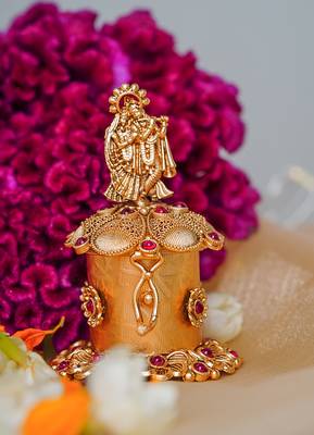 Gold Plated Traditional Radha-Krishna Kumkum Box 4
