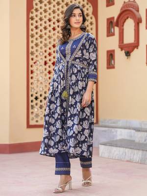  woman blue embroidered shrug crop top co ord set 1