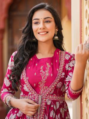 Yufta woman hot pink embroidered shrug crop top co ord set 2