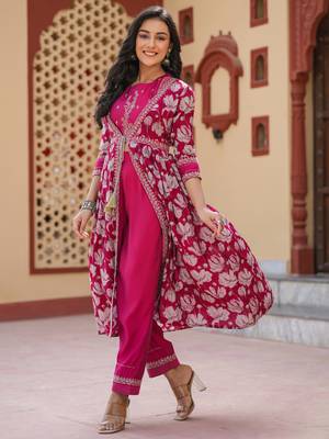 Yufta woman hot pink embroidered shrug crop top co ord set 5