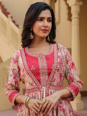 woman pink embroidered shrug crop top co ord set 2