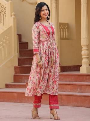 woman pink embroidered shrug crop top co ord set 1