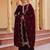 Yufta women dark maroon zari work velvet straight kurta palazzo dupatta set
