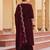 Yufta women dark maroon zari work velvet straight kurta palazzo dupatta set