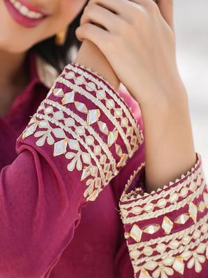 Yufta burgundy woven design co-ord set with gota detailing 5
