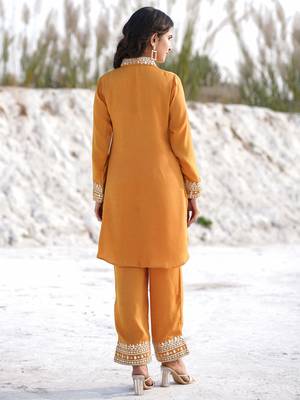  mustard woven design co-ord set with gota detailing 3