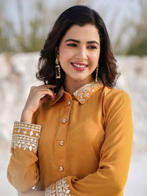  mustard woven design co-ord set with gota detailing 4