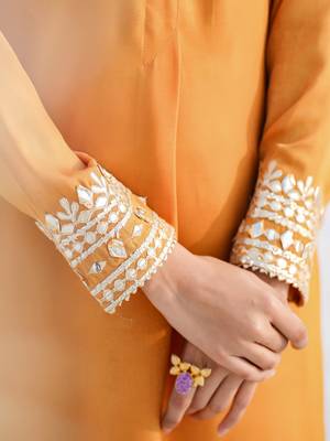  mustard woven design co-ord set with gota detailing 5