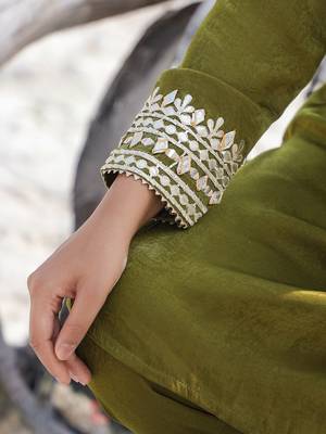  olive green woven design co-ord set with gota detailing 5