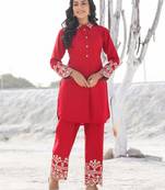 Yufta red pure silk co-ord set with gota detailing