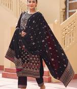 Yufta purple velvet kurta dupatta set with embroidery detailing and cotton cotton lining