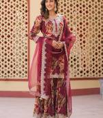 burgundy pure chinon kurta dupatta set with gota work detailing and cotton lining