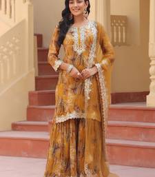 mustard pure chinon kurta dupatta set with gota work detailing and cotton lining