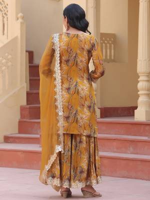 mustard pure chinon kurta dupatta set with gota work detailing and cotton lining 3