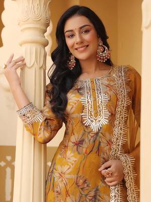 mustard pure chinon kurta dupatta set with gota work detailing and cotton lining 4