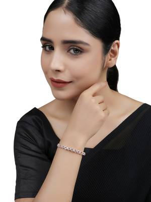 Charming American Diamond Rose Gold Plated Floral Design Openable Bracelet 1
