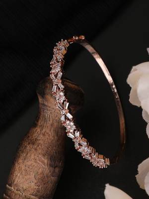 Charming American Diamond Rose Gold Plated Floral Design Openable Bracelet 2