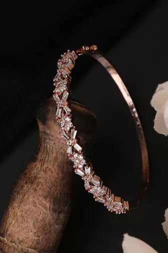 Charming American Diamond Rose Gold Plated Floral Design Openable Bracelet