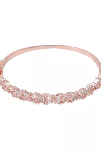Charming American Diamond Rose Gold Plated Floral Design Openable Bracelet
