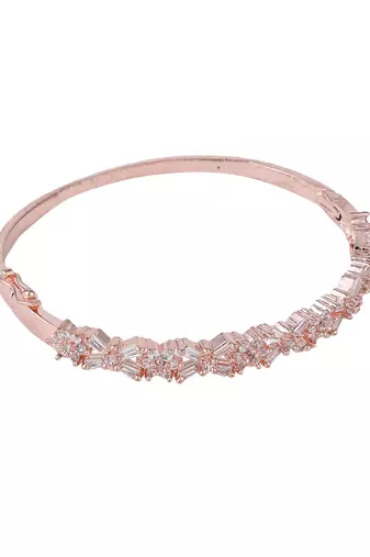 Charming American Diamond Rose Gold Plated Floral Design Openable Bracelet