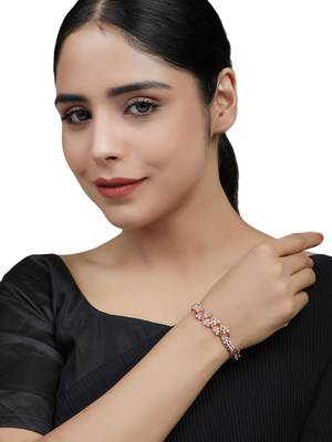Trendy Gold Plated American Diamond Floral Pattern Stylish Bracelet 1
