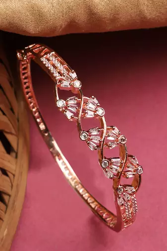 Trendy Gold Plated American Diamond Floral Pattern Stylish Bracelet