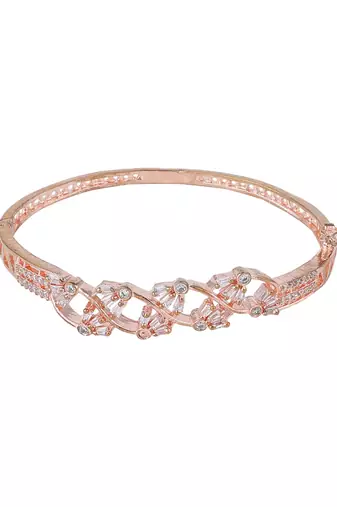 Trendy Gold Plated American Diamond Floral Pattern Stylish Bracelet