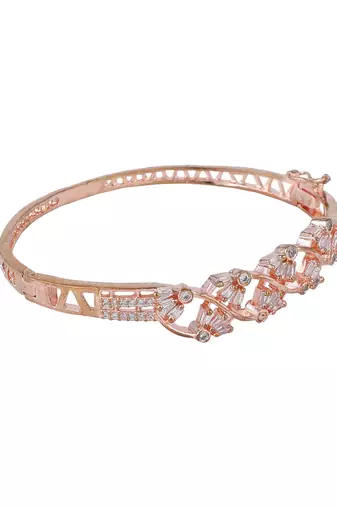 Trendy Gold Plated American Diamond Floral Pattern Stylish Bracelet