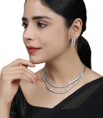 Silver Tone Circular Drops American Diamond Jewellery Set