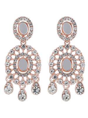 Rose Gold Plated Mirror Work Oval Shaped Choker Necklave With Earring Maangtika 7