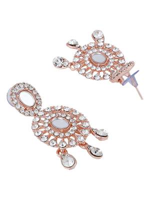 Rose Gold Plated Mirror Work Oval Shaped Choker Necklave With Earring Maangtika 8